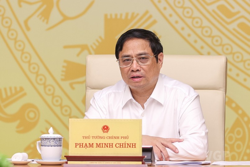 Thủ tướng Phạm Minh Chính nhấn mạnh, khu vực DNNN là lực lượng vật chất quan trọng của kinh tế nhà nước, đóng góp lớn vào sự phát triển kinh tế-xã hội - Ảnh: VGP