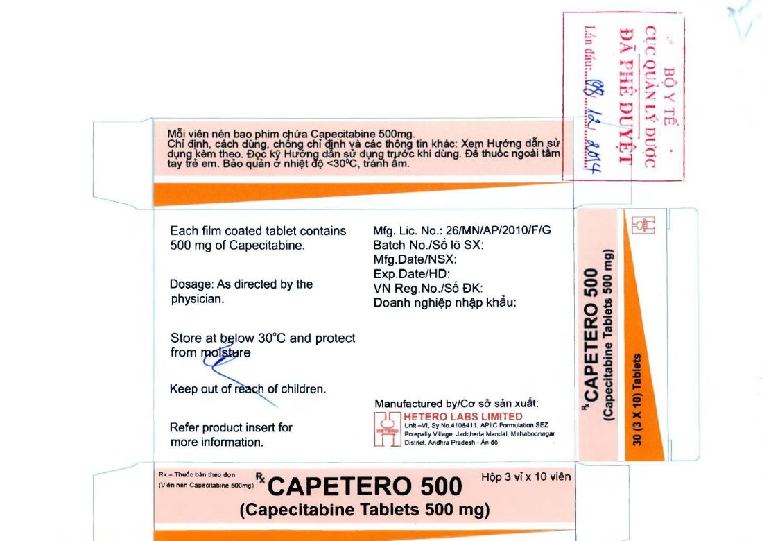 Thu hồi trên toàn quốc 2 lô thuốc chữa ung thư Capetero 500 nhập lậu