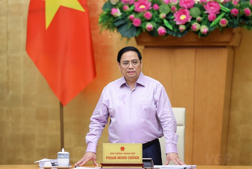 Thủ tướng Phạm Minh Chính phát biểu khai mạc phiên họp Chính phủ chuyên đề xây dựng pháp luật tháng 7/2022 - Ảnh: VGP