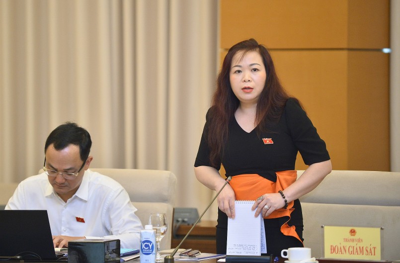 Đại biểu Lê Thanh Vân, Ủy viên Thường trực Ủy ban Tài chính, Ngân sách của Quốc hội phát biểu ý kiến tại buổi giám sát.