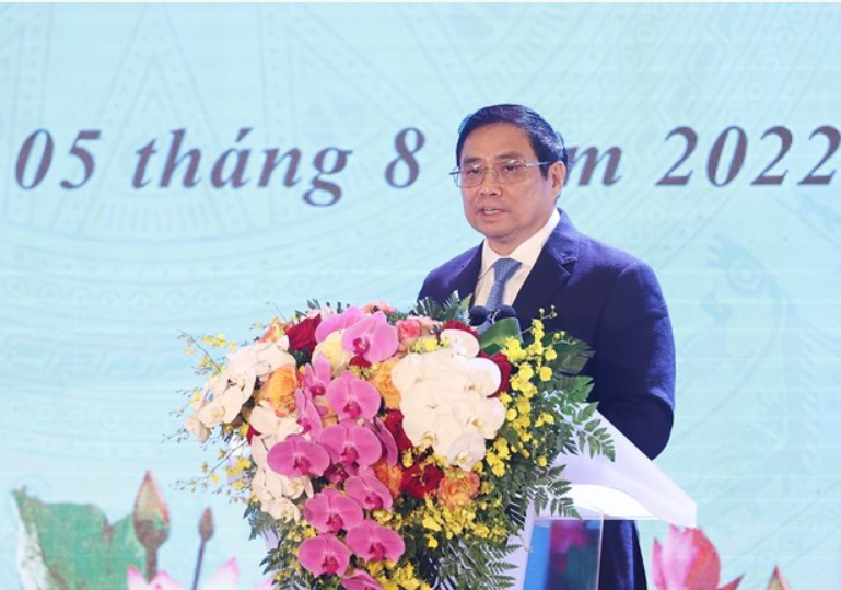 Thủ tướng Phạm Minh Chính phát biểu tại Lễ kỷ niệm 20 năm thành lập Bộ trưởng Bộ Tài nguyên và Môi trường. Ảnh: TTXVN
