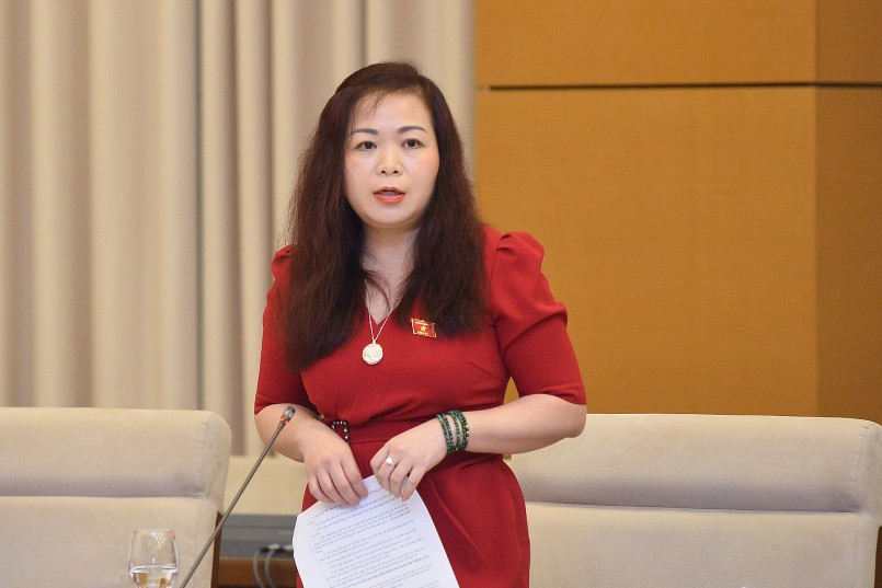Phó Chủ nhiệm Ủy ban Tài chính, Ngân sách của Quốc hội Vũ Thị Lưu Mai phát biểu tại buổi giám sát.