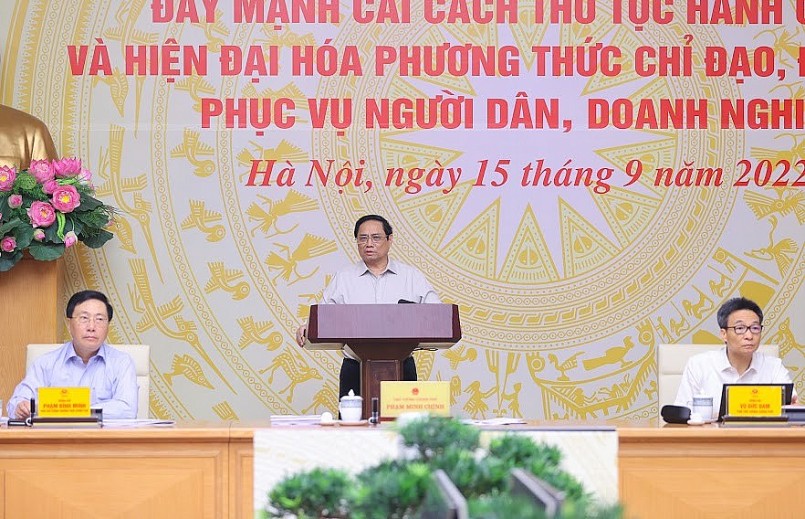 Thủ tướng Phạm Minh Chính chủ trì Hội nghị chuyên đề về đẩy mạnh cải cách thủ tục hành chính. Ảnh: VGP