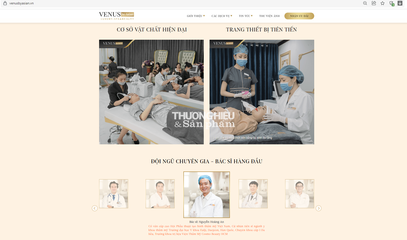 Thông tin quảng cáo về đội ngũ bác sĩ, chuyên gia đảm nhận thực hiện các dịch vụ phẫu thuật có xâm lấn tại Thẩm mỹ VENUS BY ASIAN trên website venusbyasian.vn