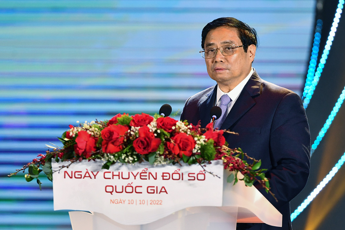 Thủ tướng Phạm Minh Chính phát biểu tại sự kiện Ngày Chuyển đổi số quốc gia 2022.