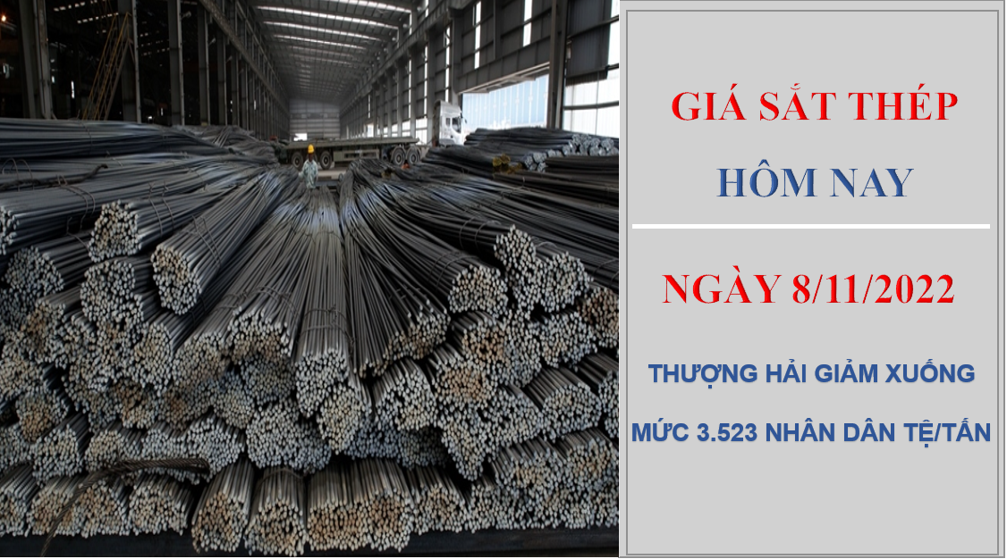 Giá sắt thép hôm nay 8/11/2022: Thượng Hải giảm về mức 3.523 nhân dân tệ/tấn.