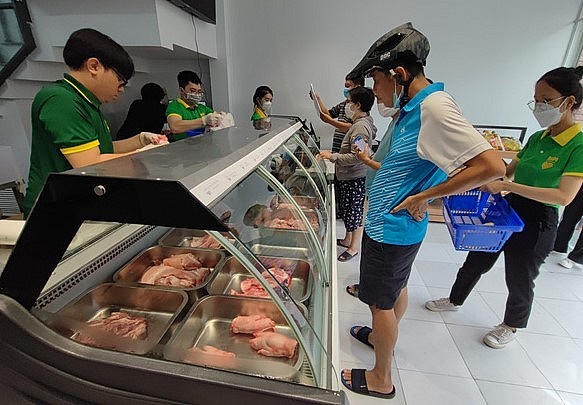 Cửa hàng Bapi bán thịt heo ăn chuối tại TP.HCM thu hút sự quan tâm của người tiêu dùng - Ảnh: N.TRÍ