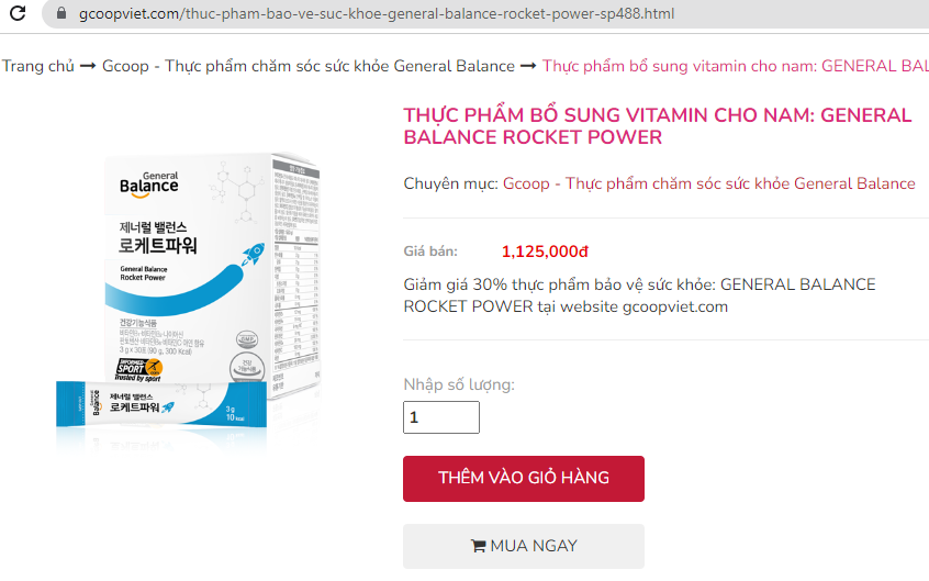 Cẩn trọng khi mua TPBVSK GENERAL BALANCE ROCKET POWER bổ sung Vitamin cho nam