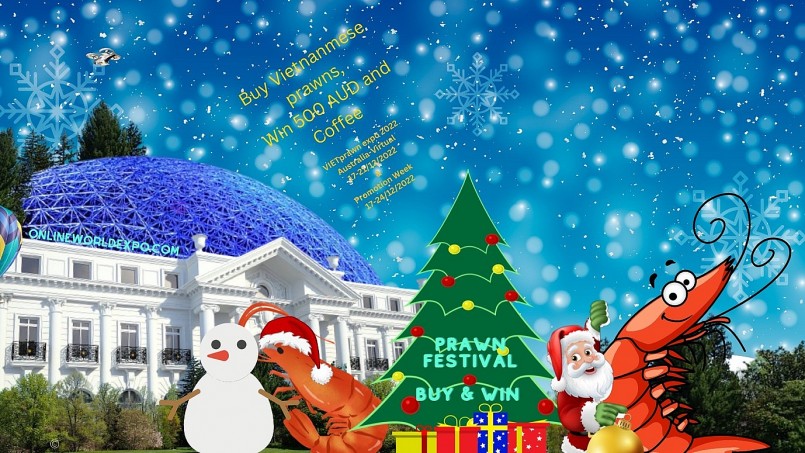 Poster quảng bá khuyến mãi bốc thăm trúng thưởng khi mua tôm Việt trong mùa Giáng sinh cuối năm và giới thiệu doanh xuất khẩu tôm chuẩn bị cho mùa nhập khẩu năm tiếp theo(Chương trình NGKT)