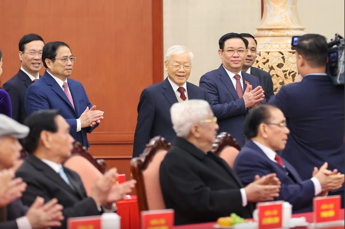 Tổng Bí thư Nguyễn Phú Trọng và các đồng chí lãnh đạo Đảng, Nhà nước tại sự kiện - Ảnh: VGP/Nhật Bắc