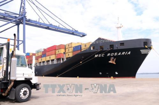 Đón chuyến hàng container đầu tiên cập cảng SSIT. Ảnh (tư liệu): Đoàn Mạnh Dương/TTXVN