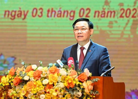 Chủ tịch Quốc hội Vương Đình Huệ phát biểu tại lễ kỷ niệm