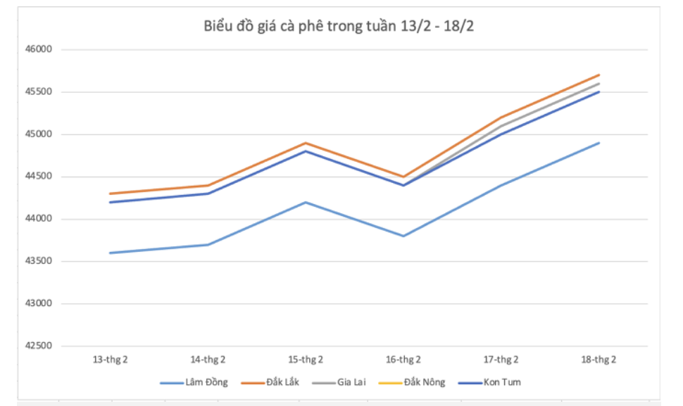 Giá nông sản hôm nay (19/2) diễn biến giá cà phê trong nước tuần qua.