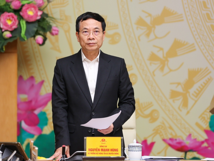 Bộ trưởng Bộ Thông tin và Truyền thông Nguyễn Mạnh Hùng phát biểu - Ảnh: VGP