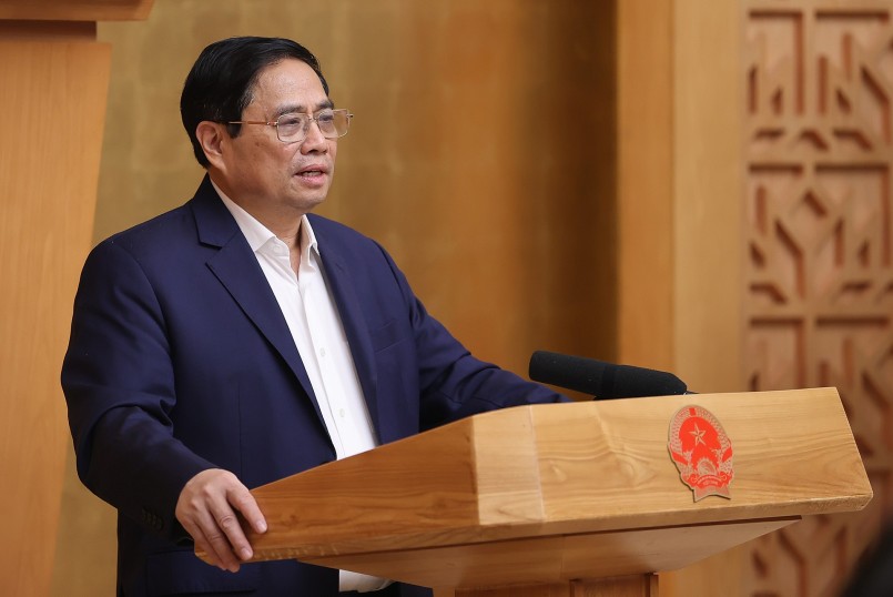 Thủ tướng Phạm Minh Chính cơ bản nhất trí với các đánh giá, các nhiệm vụ, giải pháp được các đại biểu nêu tại phiên họp, đồng thời phân tích thêm về những khó khăn, thách thức, tồn tại, hạn chế của tình hình KTXH - Ảnh: VGP/Nhật Bắc