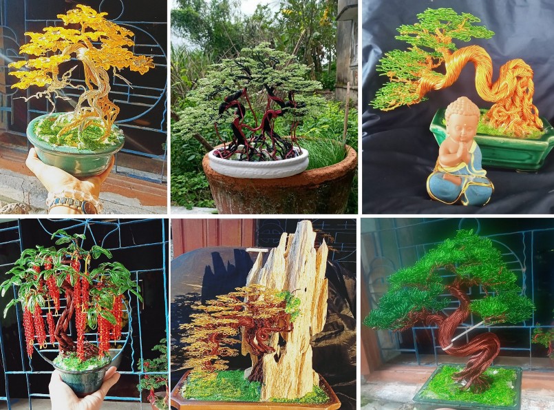 Những cây bonsai được làm nên từ dây đồng, dây nhôm của nữ 9X Phạm Thị Thật.