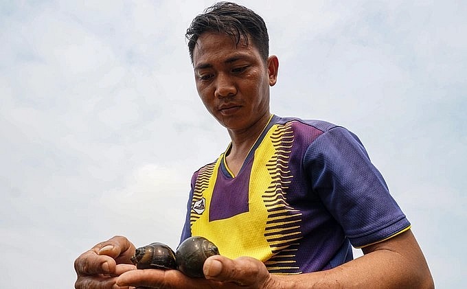 Anh Nguyễn Hữu Bửu - chủ trại nuôi ốc bươu đen tại Đà Nẵng.