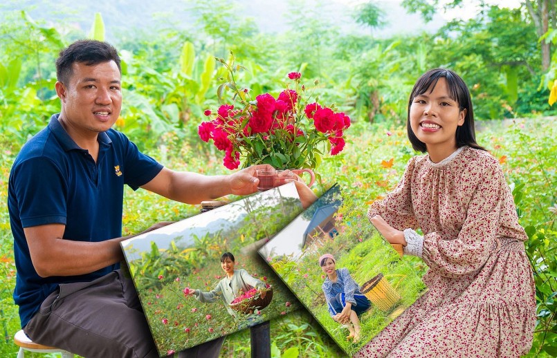 Niềm hạnh phúc của cặp vợ chồng trẻ người Mường từ quyết định về quê hương tạo nên rừng hoa hồng triệu bông.
