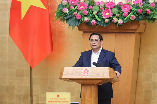 Thủ tướng Phạm Minh Chính nhấn mạnh 10 điểm nổi bật trong công tác chỉ đạo, điều hành tháng 4 và 4 tháng vừa qua - Ảnh: VGP