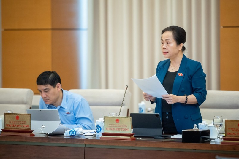 Phó Chủ nhiệm Ủy ban Tài chính – Ngân sách Nguyễn Vân Chi trình bày báo cáo thẩm tra sơ bộ