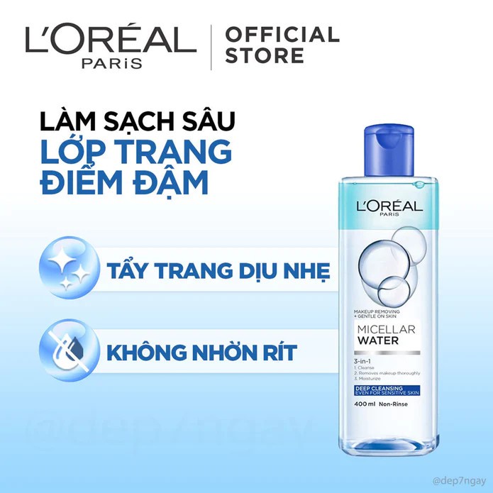 Nước Tẩy Trang L'Oreal Micellar Water 3-in-1 Deep Cleansing Even For Sensitive Skin 