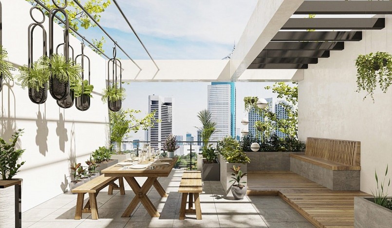 Bạn cũng có thể tận dụng mọi không gian trên sân thượng để làm vườn.