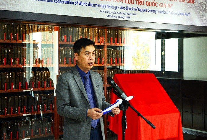 Ông Đặng Thanh Tùng, Cục trưởng Cục Văn thư & Lưu trữ Nhà nước (Bộ Nội vụ) phát biểu tại buổi lễ.
