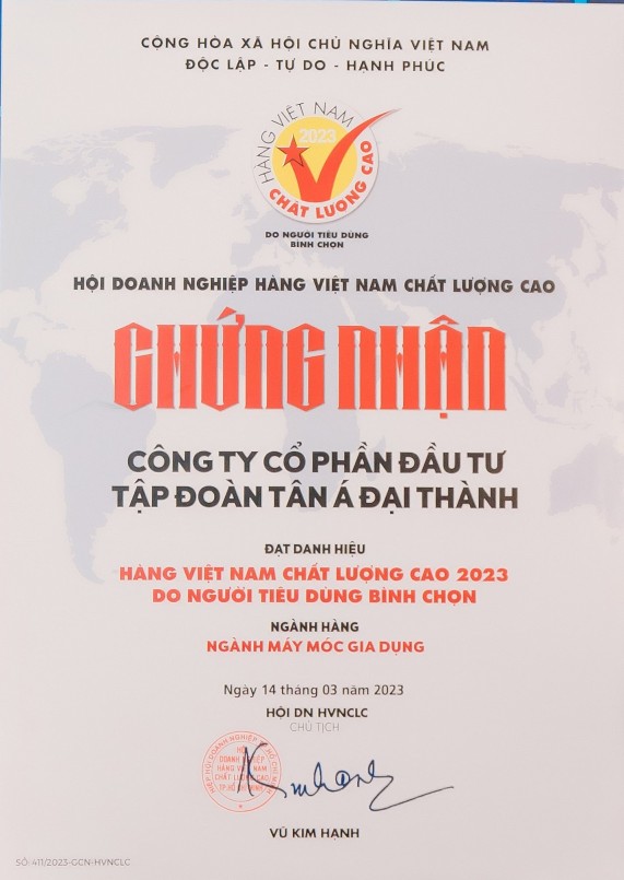 Sản phẩm của Tân Á Đại Thành liên tục được tôn vinh “Hàng Việt Nam chất lượng cao”