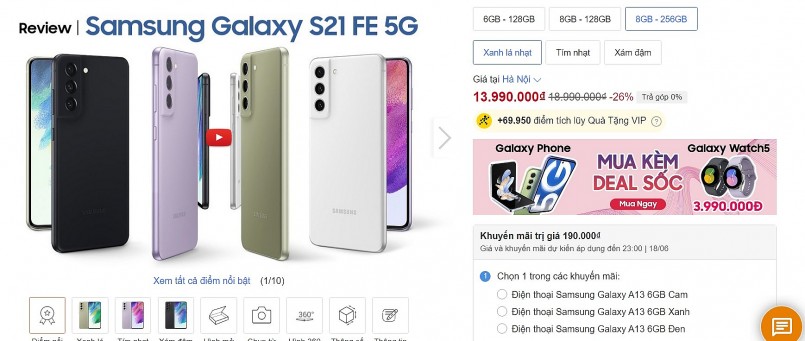 Mua 1 tặng 1, sắm Samsung S21 FE, nhận ngay thêm Galaxy A13