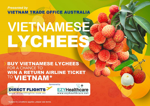 Để được bốc thăm trúng thưởng 01 vé máy bay khứ hồi chặng Úc-Việt. Người mua vải tại Úc từ ngày 17 đến ngày 31 tháng 7. Vui lòng gửi bản sao hóa đơn, biên nhận mua hàng đến địa chỉ email: lychees2023@directflights.net