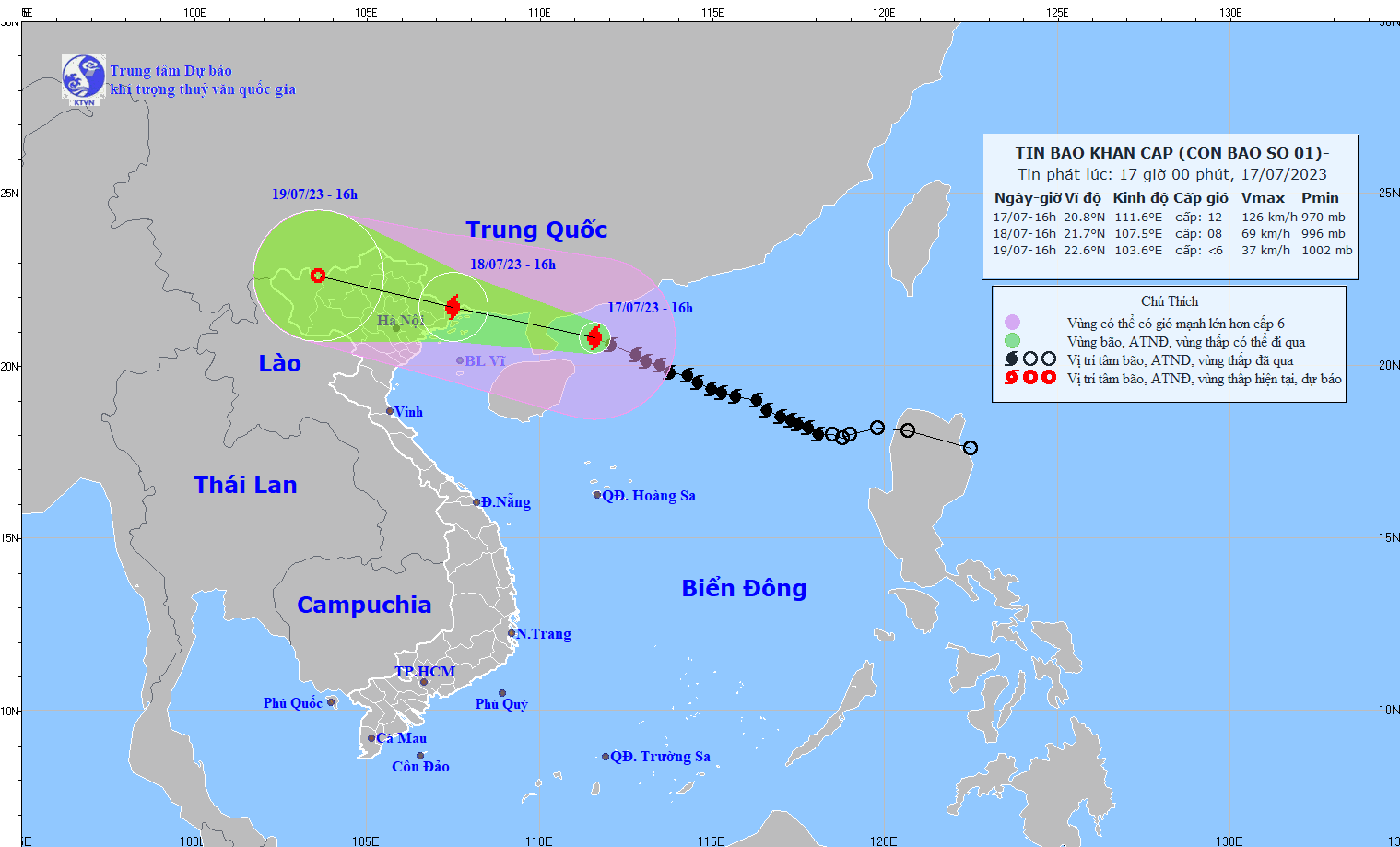 Hướng di chuyển của bão số 1