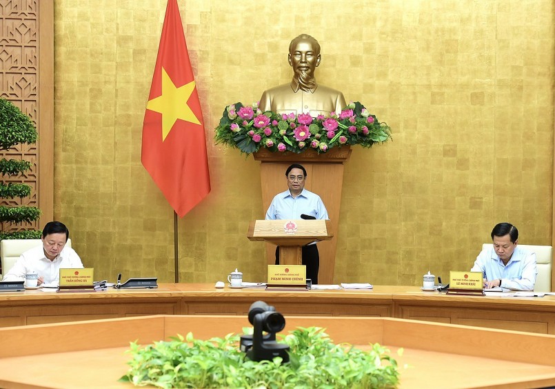 Phát biểu khai mạc phiên họp, Thủ tướng Phạm Minh Chính đề nghị các đại biểu thảo luận, phân tích kỹ, khách quan, trung thực, đánh giá toàn diện tình hình kinh tế - xã hội tháng 7 và 7 tháng vừa qua - Ảnh: VGP/Nhật Bắc