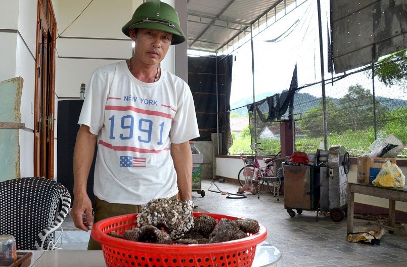 Anh Lục Văn Hòa thu mua sáp ong vang tại nhà, mỗi ngày cũng được vài kg. Ảnh: Hà Thủy