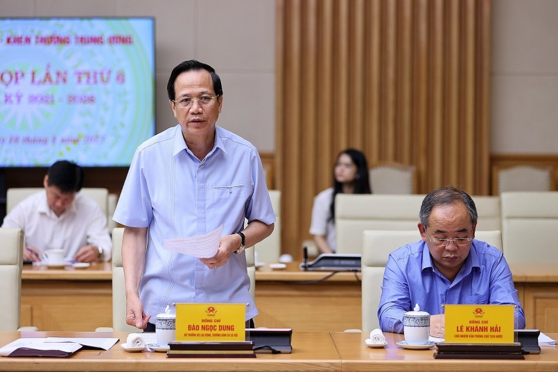 Bộ trưởng Bộ LĐTB&XH Đào Ngọc Dung phát biểu tại phiên họp. Ảnh: VGP