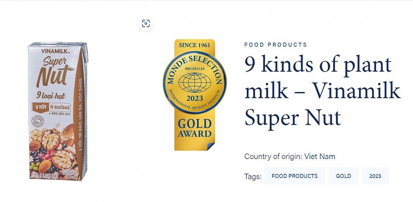  Sữa 9 Loại hạt Vinamilk Super Nut được vinh danh Giải Vàng theo Monde Selection
