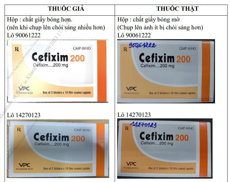 Sở Y tế Khánh Hòa cảnh báo mẫu thuốc Cefixim giả