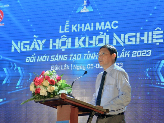 Ông Nguyễn Tuấn Hà, Phó Chủ tịch Thường trực UBND tỉnh Đắk Lắk Phát biểu khai mạc Ngày hội khởi nghiệp đổi mới sáng tỉnh Đắk Lắk năm 2023.