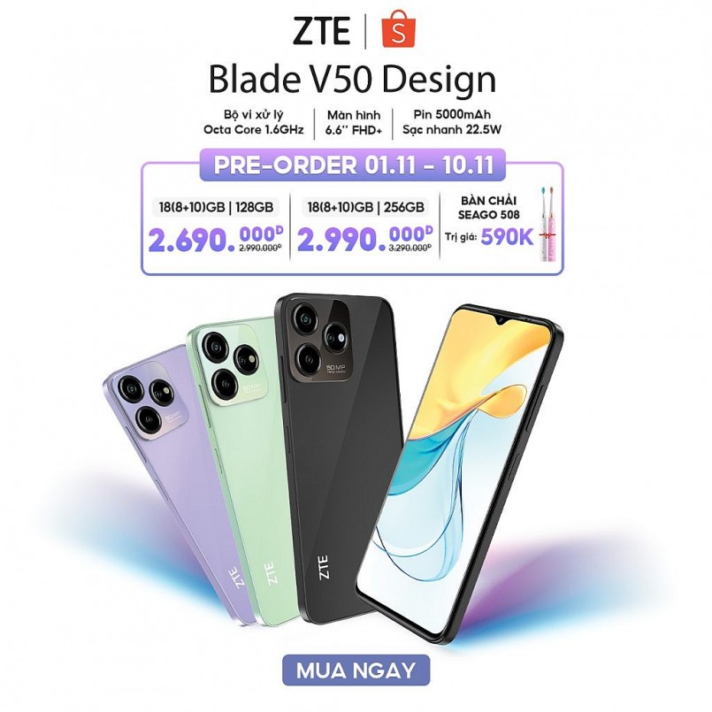 Điện thoại ZTE Blade V50 Design ra mắt với cấu hình ngon bổ rẻ