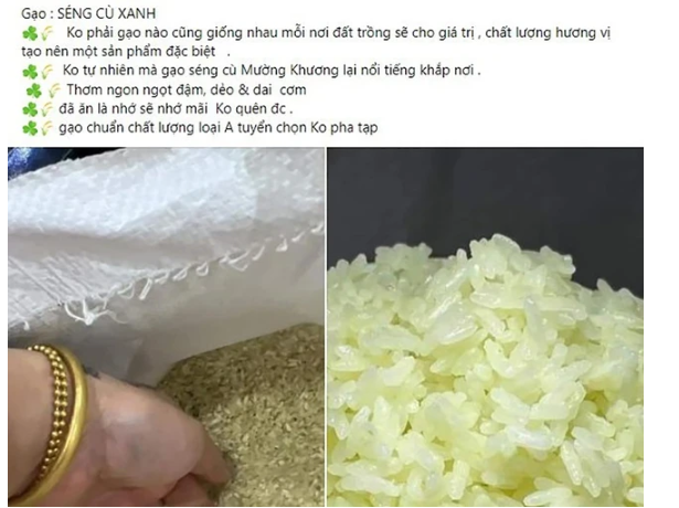 Gạo Séng Cù xanh được rao bán trên mạng xã hội. Ảnh: Thu Hằng