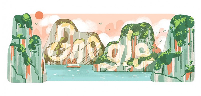 Hình ảnh vịnh Hạ Long trên thanh công cụ Google Doodle tại trang chủ của Google. Ảnh chụp màn hình