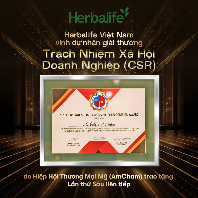 Herbalife Việt Nam lần thứ sáu liên tiếp được AmCham trao giải thưởng Trách Nhiệm Xã Hội Doanh Nghiệp