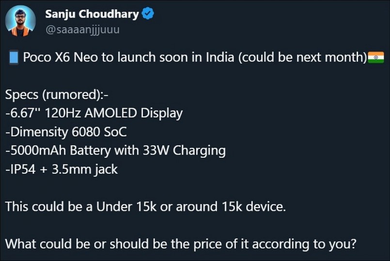 POCO X6 Neo: Smartphone giá rẻ sắp ra mắt tại Ấn Độ với màn hình 120Hz