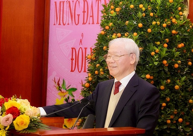 Tổng Bí thư Nguyễn Phú Trọng chúc Tết Nguyên đán Giáp Thìn 2024. Ảnh: VGP