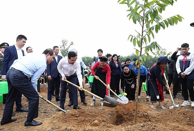 Chủ tịch nước Võ Văn Thưởng phát động Tết trồng cây tại Tuyên Quang, sáng 15/2. Ảnh: TTXVN