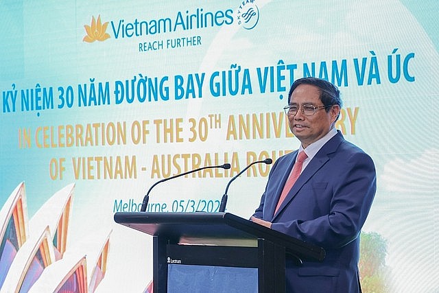 Thủ tướng Phạm Minh Chính nhấn mạnh vai trò quan trọng của vận tải hàng không trong phát triển kinh tế hiện nay - Ảnh: VGP