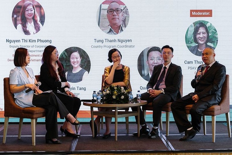 Bà Nguyễn Thị Kim Phượng – Phó Giám đốc Ban Khách hàng doanh nghiệp BIDV (thứ hai từ trái qua), tham gia thảo luận tại Diễn đàn đầu tư quốc gia.