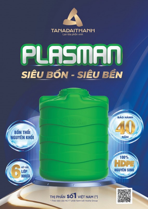 Bồn nhựa Plasman của Tân Á Đại Thành được bảo hành 40 năm, mức bảo hành cao nhất thị trường hiện nay (ảnh: Tân Á Đại Thành)