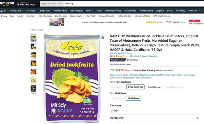 Thương hiệu trái cây sấy Nam Huy tham gia chương trình Amazon Brand Registry và được Amazon bảo vệ nhãn hiệu “Nam Huy” khi bán hàng trên Amazon