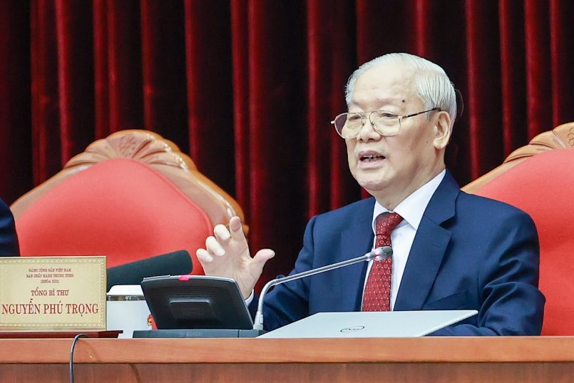 Tổng Bí thư Nguyễn Phú Trọng phát biểu bế mạc hội nghị. Ảnh VGP