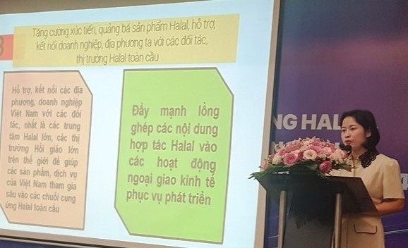 Bà Nguyễn Thị Thái Bình – Phó Vụ trưởng Vụ Trung Đông châu Phi, Bộ Ngoại giao chia sẻ tại hội thảo.